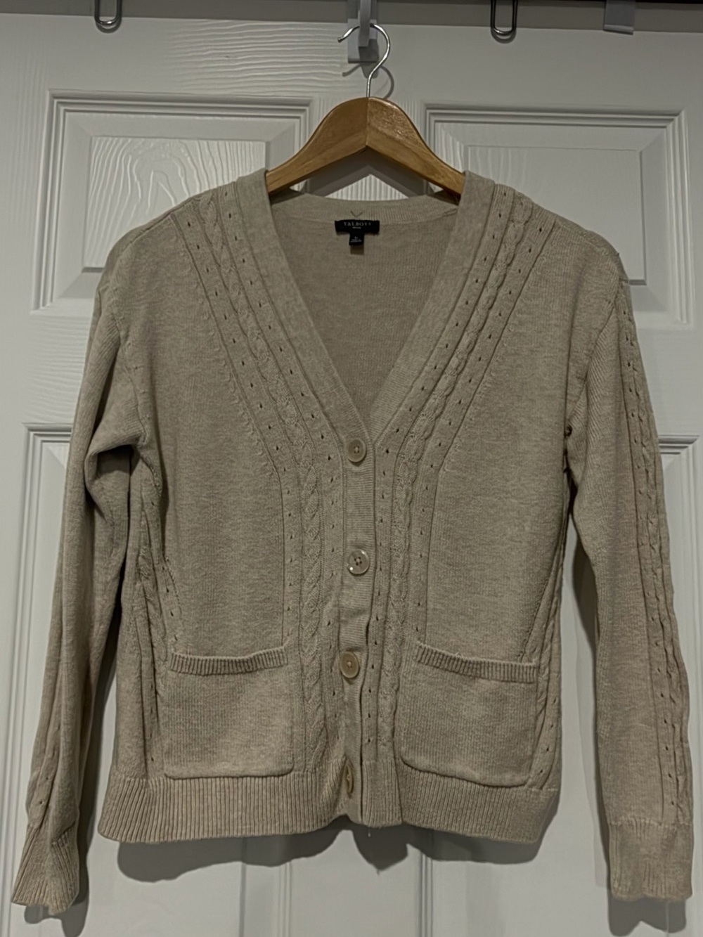 Talbots Cream Cable-Knit V-Neck Button Cardigan Size Small